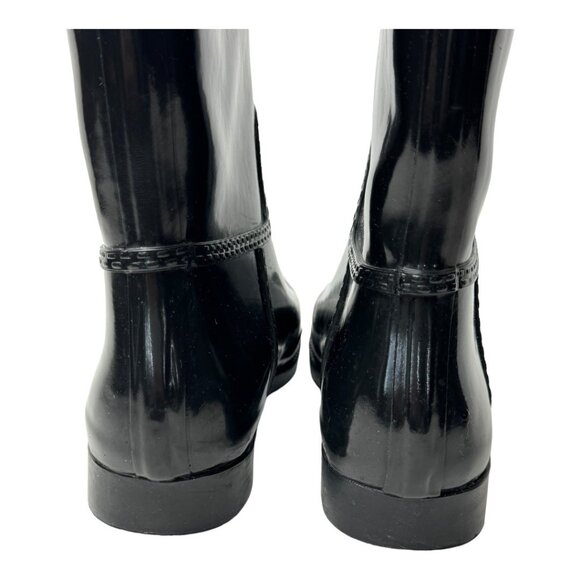 Michael Kors Boots Women 8 Black Gloss Rubber Logo Emblem Stockard Tall Rain - Picture 11 of 14